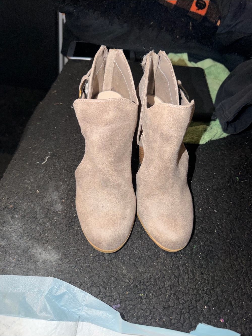 Women's Taupe Suede Ankle Booties - Classic Low Heel
